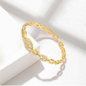 Gold 14k Gold Plated Cubic Zirconia Hollow Cuff Bracelet
